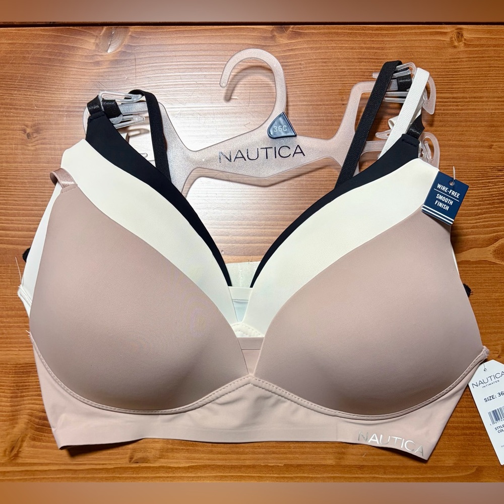 Náutica Intimates Brad Wire-Free Smooth Finish 36C  Pack of 3 Assorted Colors